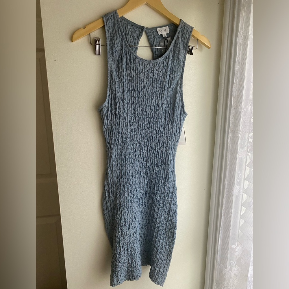 Le Lis Textured Sleeveless Mini Dress in Dusty Blue
